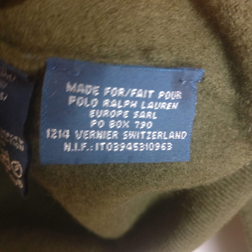 Army Green Wool Sweater, 100% Merino Wool, Polo RL Pony Logo Sweater - Picture 7 of 7